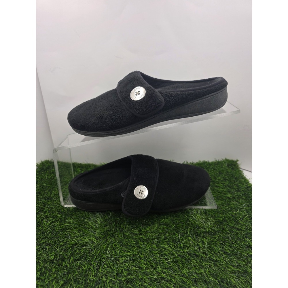 Vionic Sadie Women's Slippers Size 10 Black Adjustable Hook Loop Comfort Mule